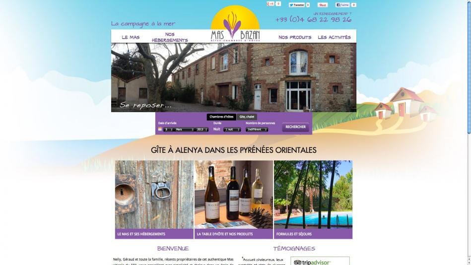 Création de site internet hôtel restaurant Gites et chambre d’hôtes à Perpignan – Domaine Mas Bazan