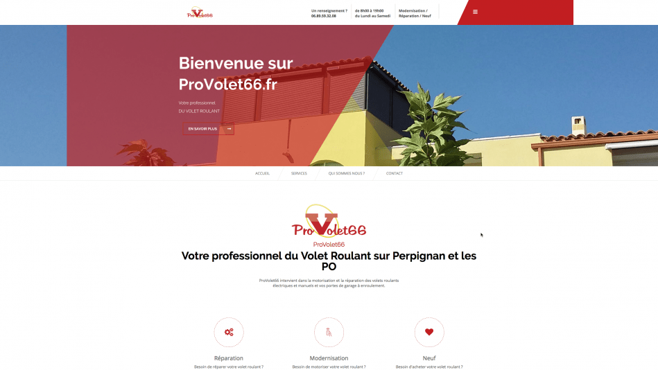Création de site internet vitrine Vos Volets roulants à Perpignan avec ProVolet66