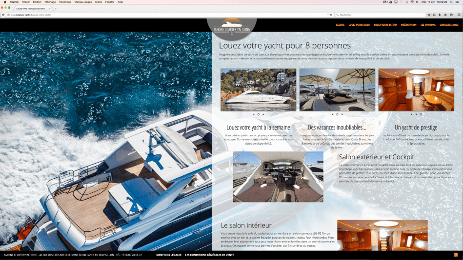 Création de site internet vitrine Location de Yacht – Location bateau à Canet – Marine Charter Yachting