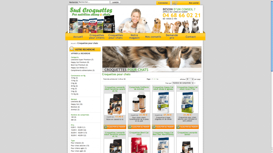 Création de site internet e-commerce Sud Croquettes – Guérido Zoo – Croquettes chien et chat