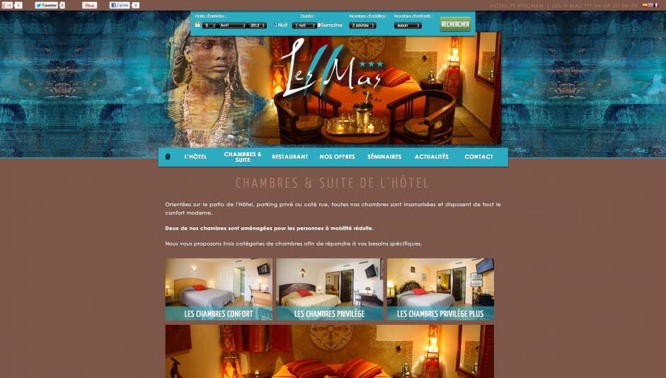Création de site internet hôtel restaurant Hôtel à Perpignan Les II Mas